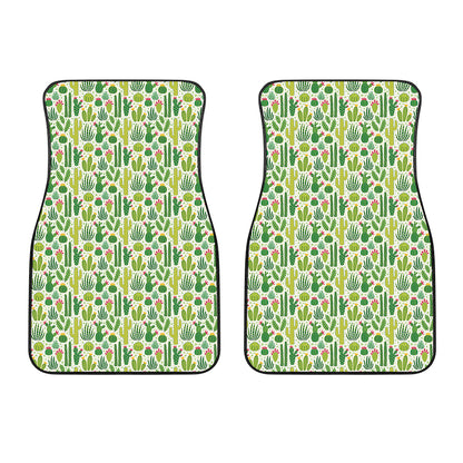 White Cactus Plant Pattern Print Front Car Floor Mats