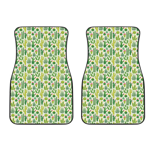 White Cactus Plant Pattern Print Front Car Floor Mats