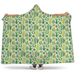 White Cactus Plant Pattern Print Hooded Blanket