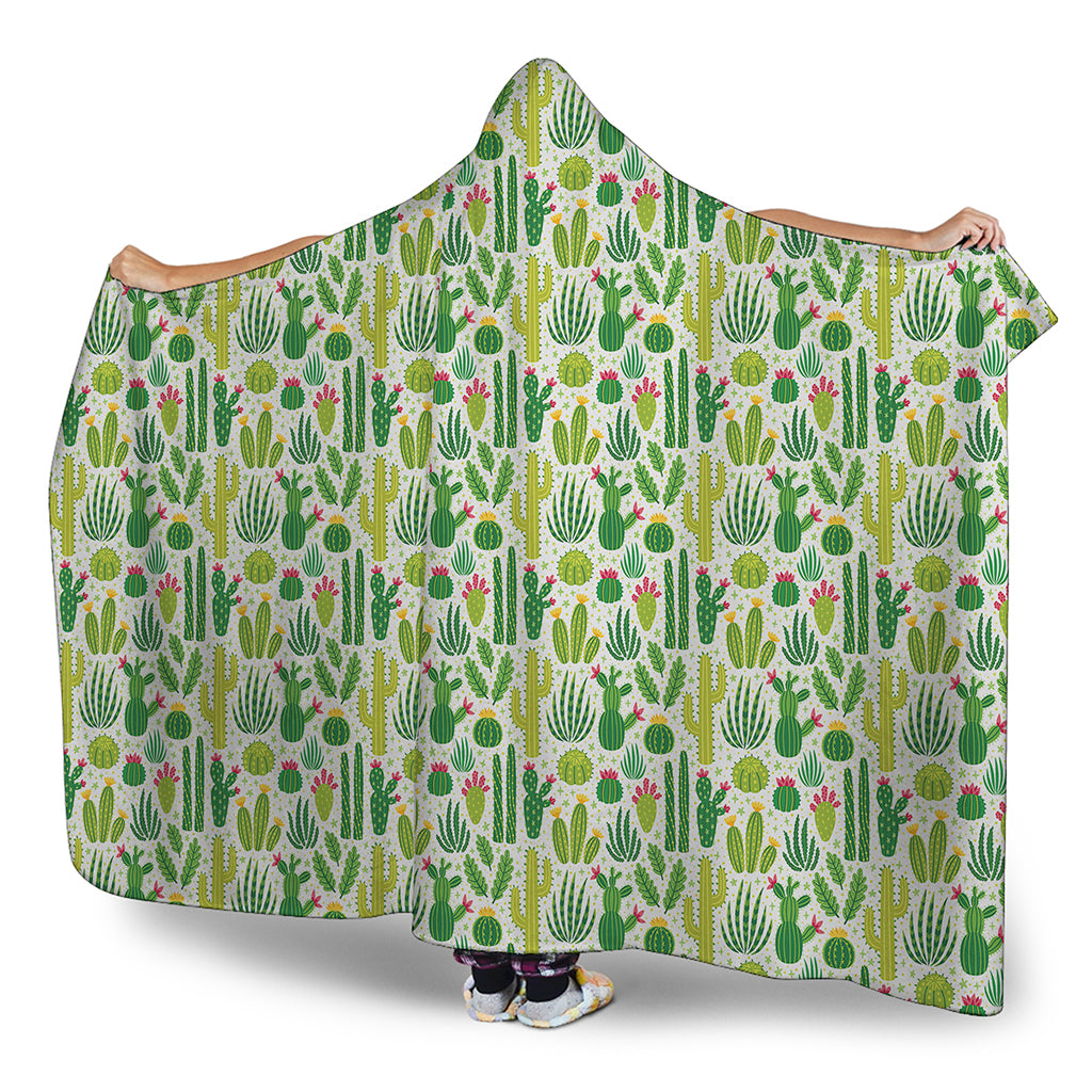 White Cactus Plant Pattern Print Hooded Blanket
