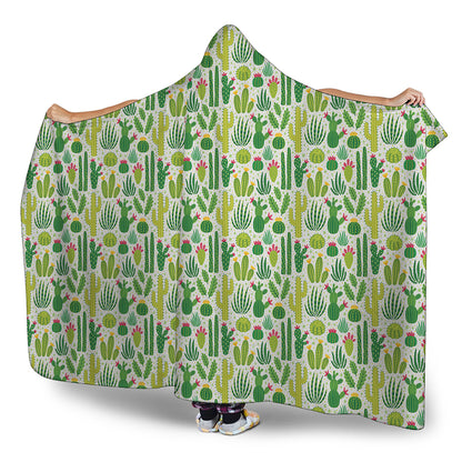 White Cactus Plant Pattern Print Hooded Blanket