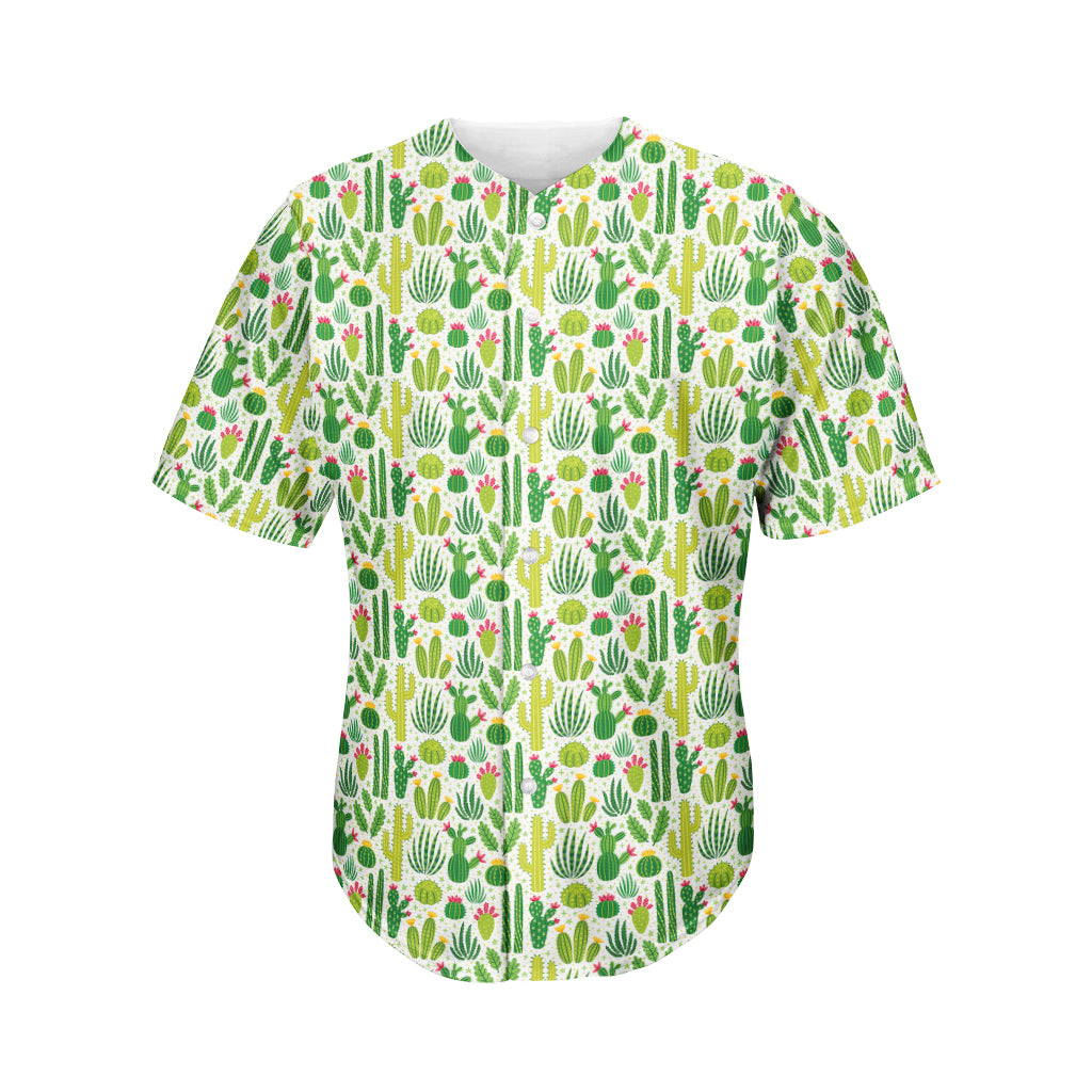 White Cactus Plant Pattern Print Men's Baseball Jersey