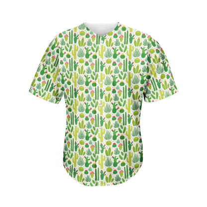 White Cactus Plant Pattern Print Men's Baseball Jersey