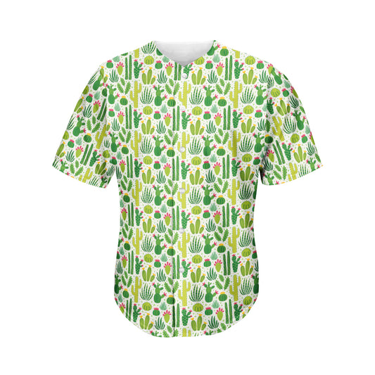 White Cactus Plant Pattern Print Men's Baseball Jersey