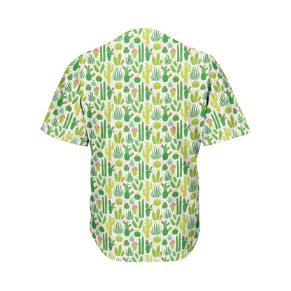 White Cactus Plant Pattern Print Men's Baseball Jersey