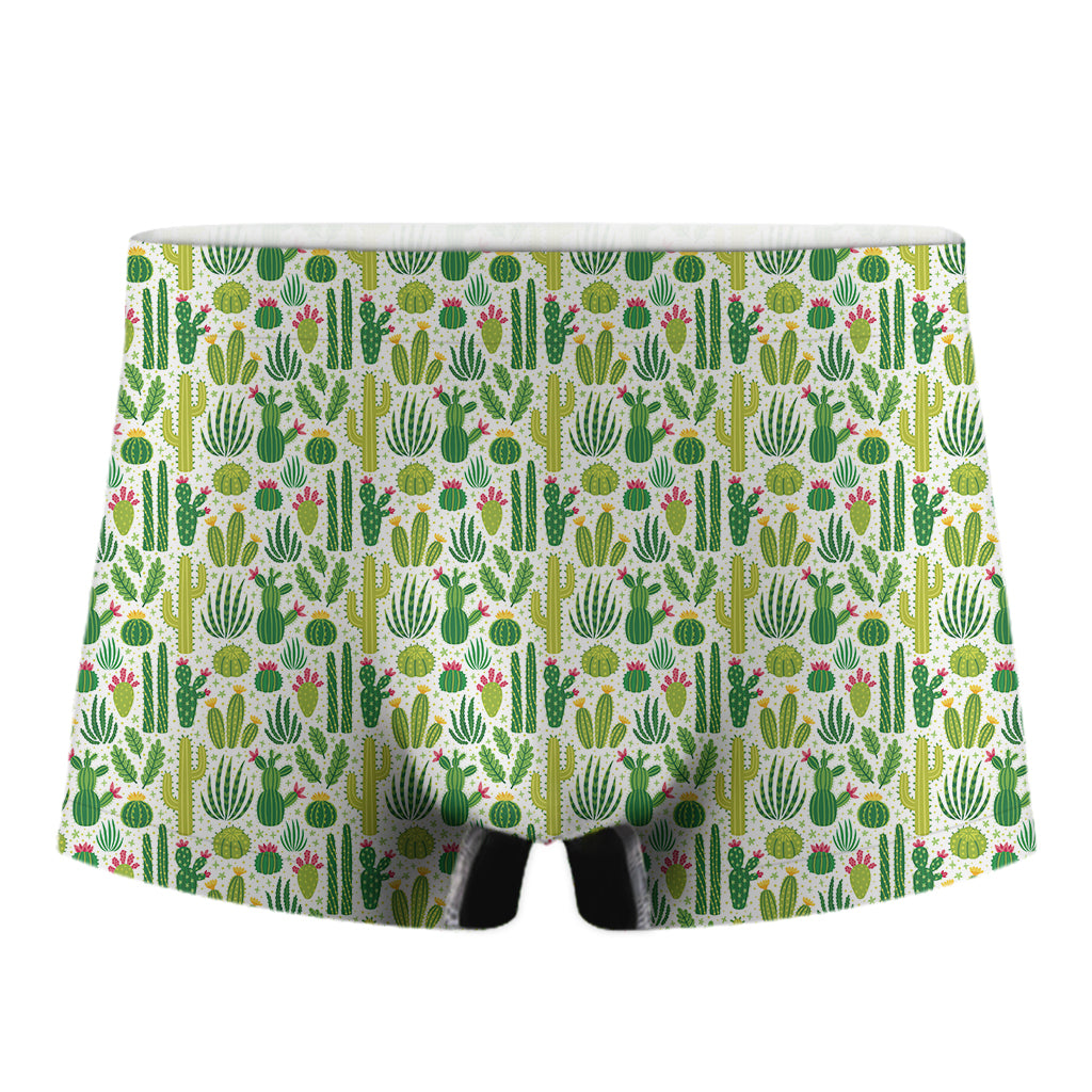 White Cactus Plant Pattern Print Men's Boxer Briefs