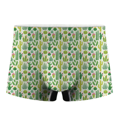 White Cactus Plant Pattern Print Men's Boxer Briefs