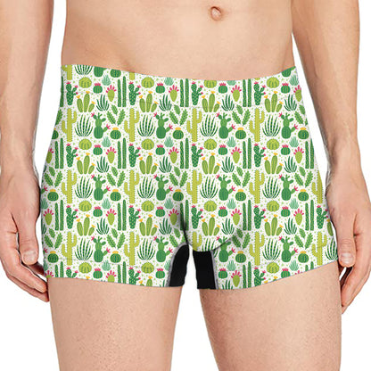 White Cactus Plant Pattern Print Men's Boxer Briefs