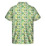 White Cactus Plant Pattern Print Men's Short Sleeve Shirt