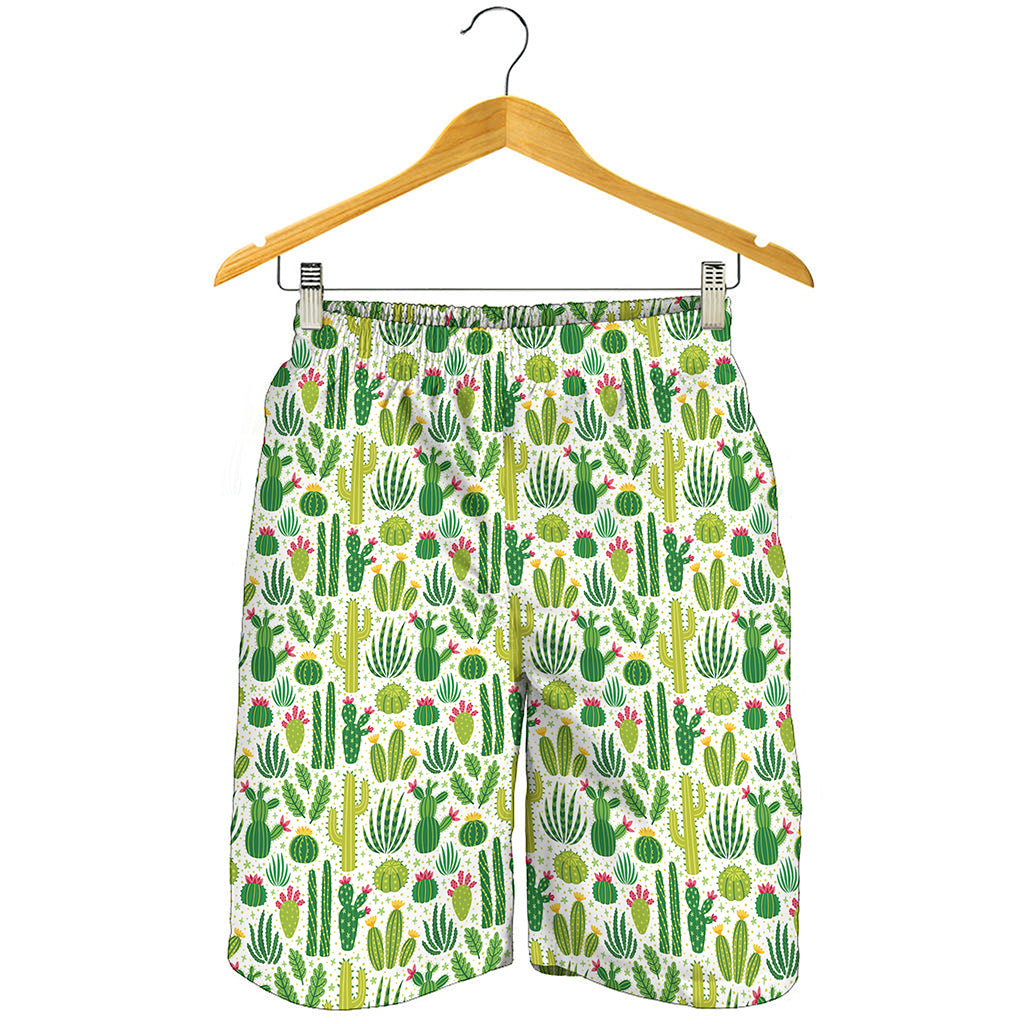 White Cactus Plant Pattern Print Men's Shorts