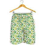 White Cactus Plant Pattern Print Men's Shorts