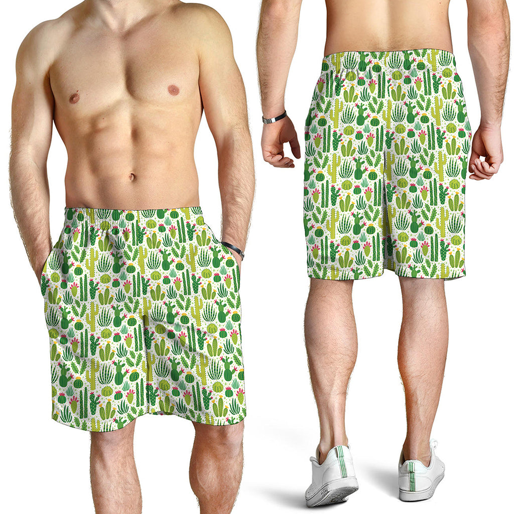 White Cactus Plant Pattern Print Men's Shorts