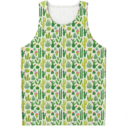 White Cactus Plant Pattern Print Men's Tank Top