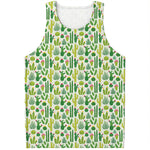 White Cactus Plant Pattern Print Men's Tank Top