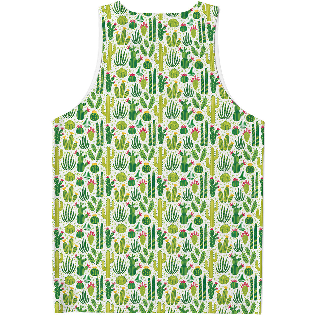 White Cactus Plant Pattern Print Men's Tank Top