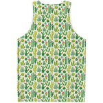 White Cactus Plant Pattern Print Men's Tank Top