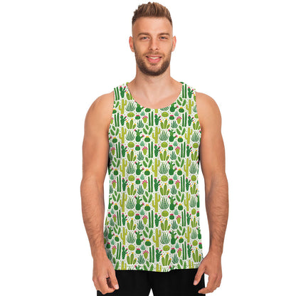 White Cactus Plant Pattern Print Men's Tank Top
