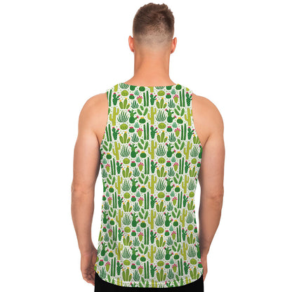 White Cactus Plant Pattern Print Men's Tank Top