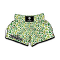 White Cactus Plant Pattern Print Muay Thai Boxing Shorts