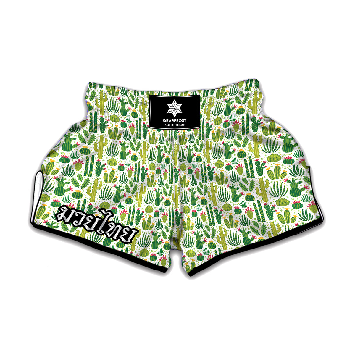 White Cactus Plant Pattern Print Muay Thai Boxing Shorts