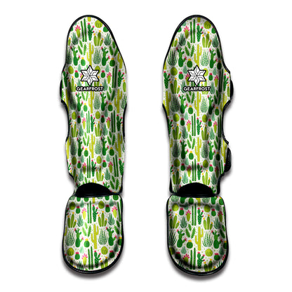 White Cactus Plant Pattern Print Muay Thai Shin Guard