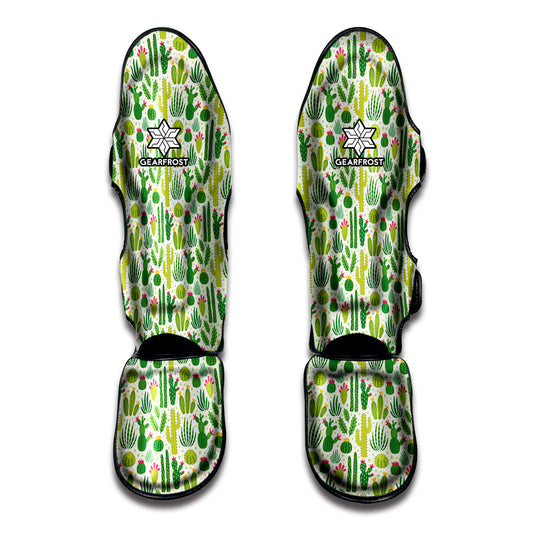 White Cactus Plant Pattern Print Muay Thai Shin Guard