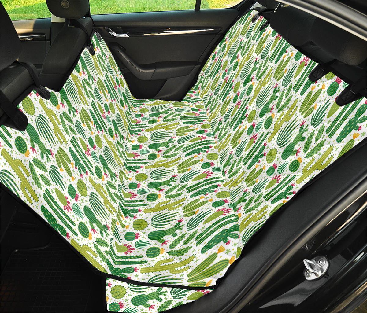 White Cactus Plant Pattern Print Pet Car Back Seat Cover