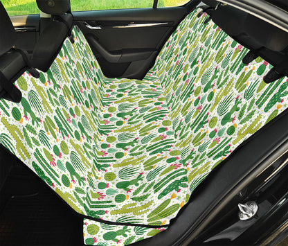 White Cactus Plant Pattern Print Pet Car Back Seat Cover