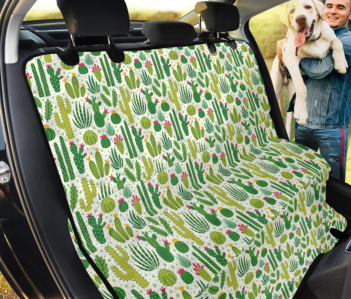 White Cactus Plant Pattern Print Pet Car Back Seat Cover