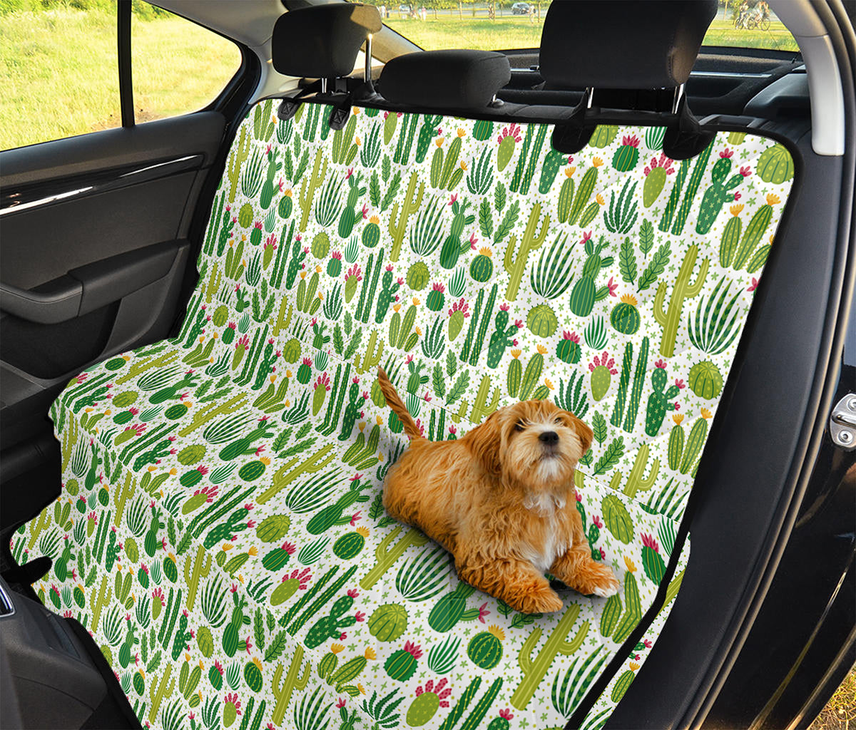 White Cactus Plant Pattern Print Pet Car Back Seat Cover
