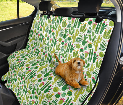 White Cactus Plant Pattern Print Pet Car Back Seat Cover