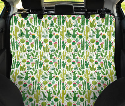 White Cactus Plant Pattern Print Pet Car Back Seat Cover