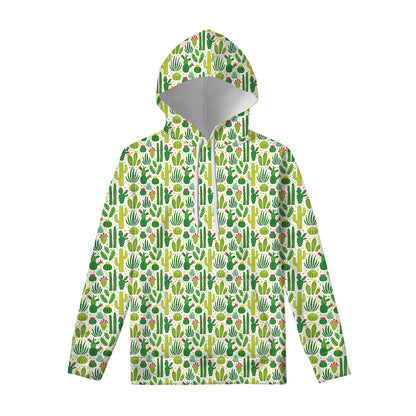 White Cactus Plant Pattern Print Pullover Hoodie