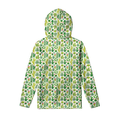White Cactus Plant Pattern Print Pullover Hoodie