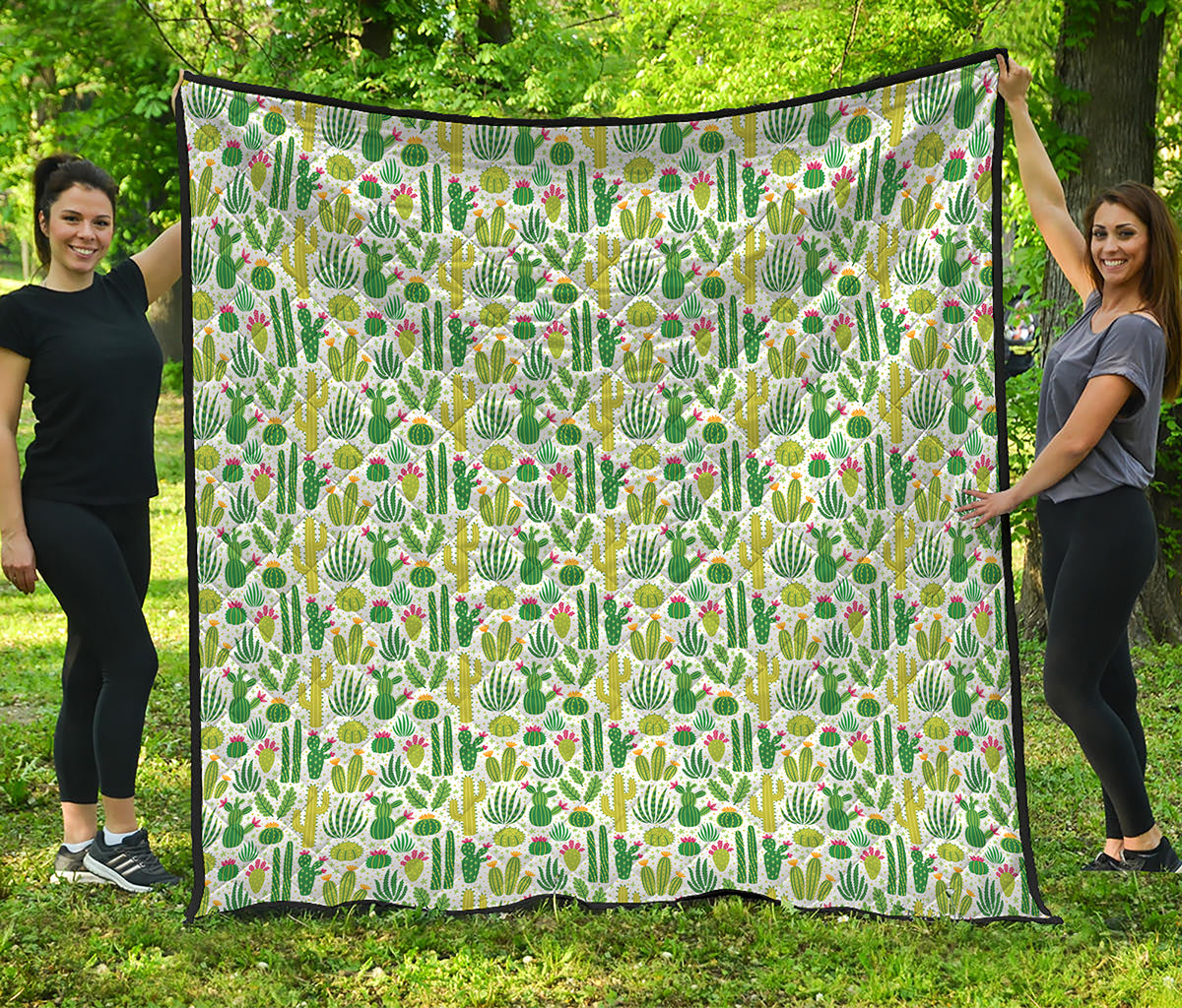 White Cactus Plant Pattern Print Quilt