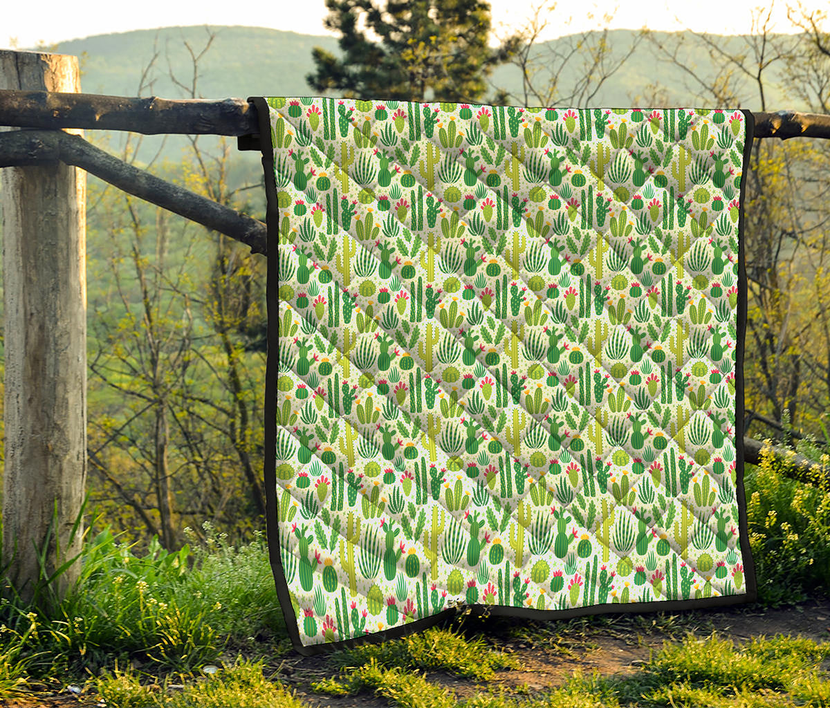 White Cactus Plant Pattern Print Quilt