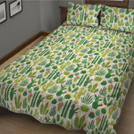 White Cactus Plant Pattern Print Quilt Bed Set
