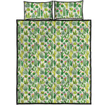 White Cactus Plant Pattern Print Quilt Bed Set