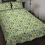 White Cactus Plant Pattern Print Quilt Bed Set
