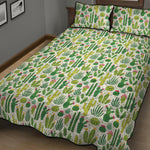 White Cactus Plant Pattern Print Quilt Bed Set