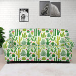 White Cactus Plant Pattern Print Sofa Cover