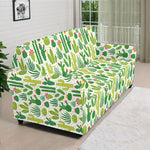 White Cactus Plant Pattern Print Sofa Cover