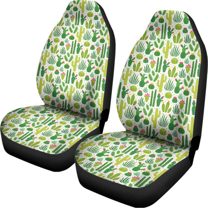 White Cactus Plant Pattern Print Universal Fit Car Seat Covers