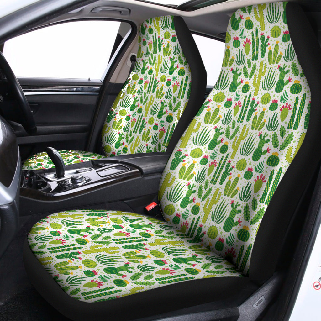 White Cactus Plant Pattern Print Universal Fit Car Seat Covers