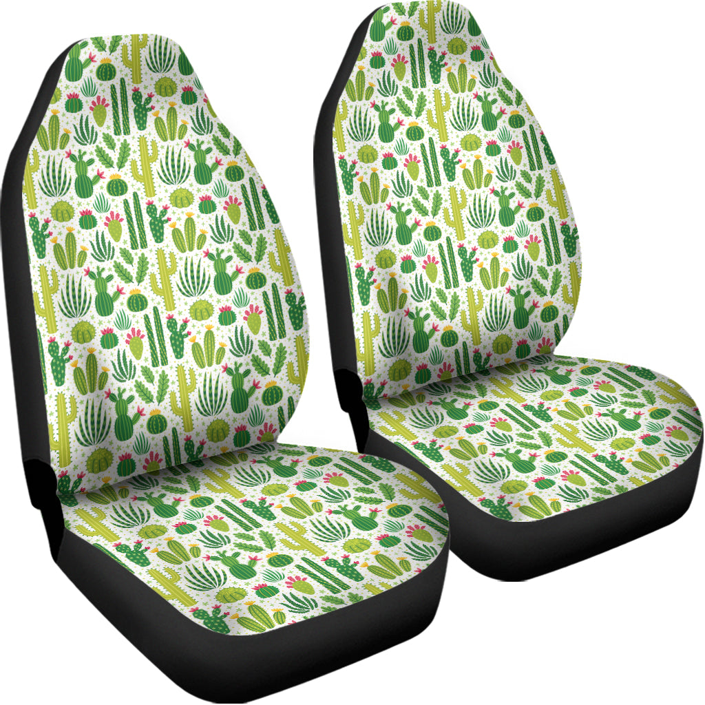 White Cactus Plant Pattern Print Universal Fit Car Seat Covers
