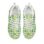 White Cactus Plant Pattern Print White Sneakers
