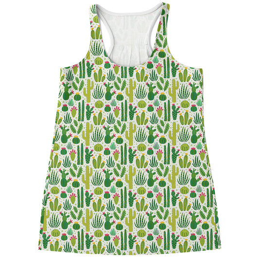 White Cactus Plant Pattern Print Women's Racerback Tank Top