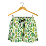 White Cactus Plant Pattern Print Women's Shorts
