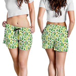 White Cactus Plant Pattern Print Women's Shorts