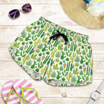 White Cactus Plant Pattern Print Women's Shorts